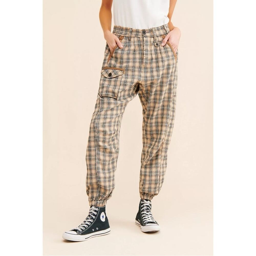 Free People Grunge 90s Plaid Cargo Jogger Back Street Pants Size Large - Picture 9 of 14
